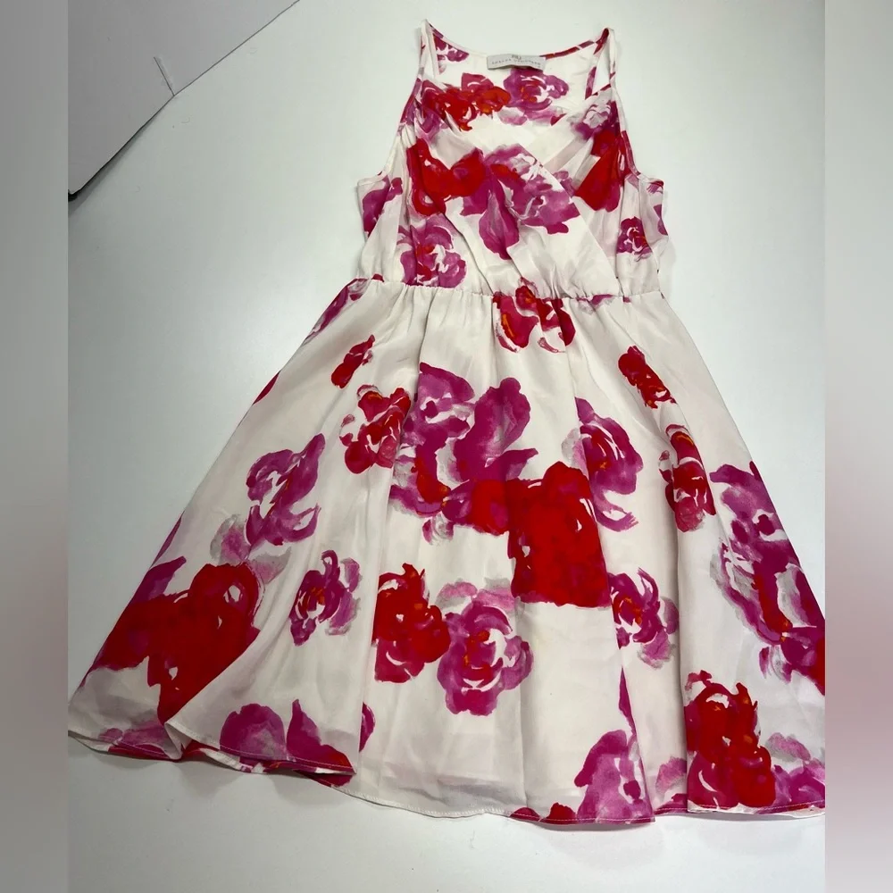 Amanda Uprichard Silk Floral Chelsea Dress Size Small White Pink Red